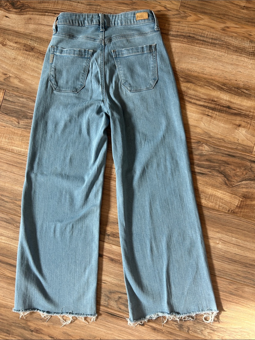PAIGE Genesee Crop Light Blue Wide-Leg Raw Hem Jeans - Picture 5 of 6